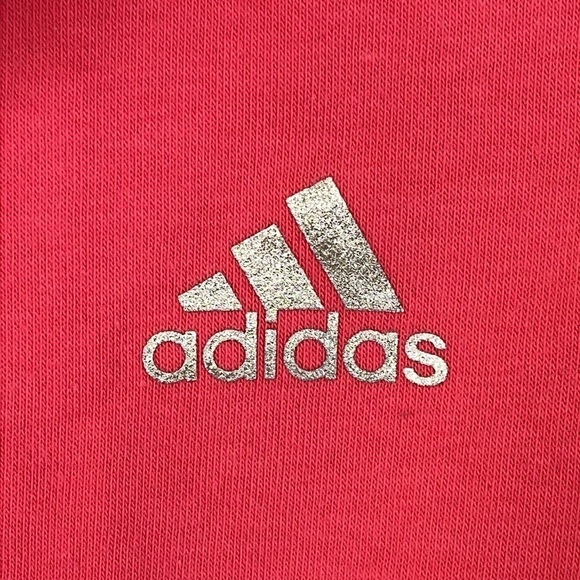 Brand New Adidas Girls Short Sleeve Sweatshirt 3 Stripes Pink Metallic Logo - Picture 7 of 12